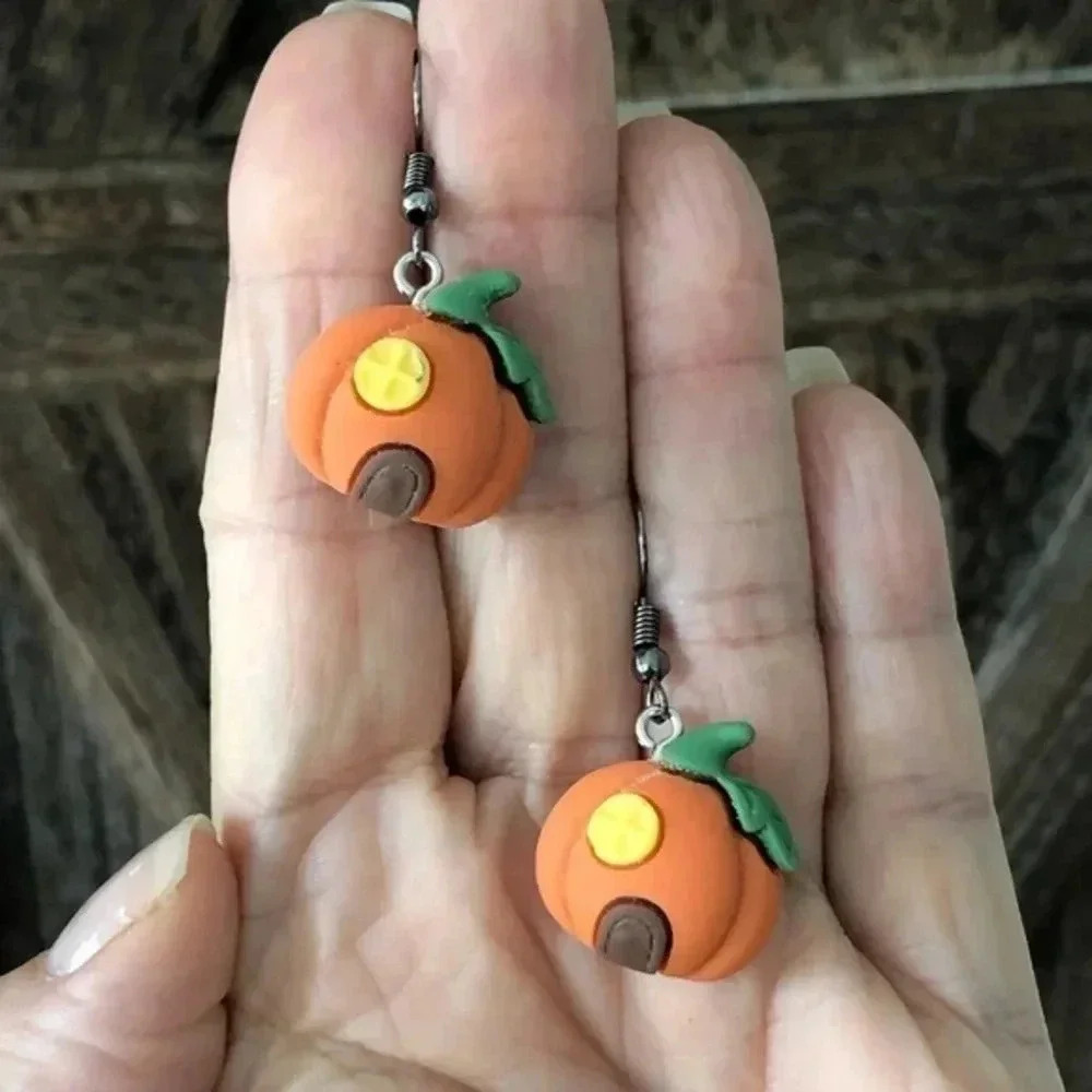 3 for $25/ Pumpkin Houses Handmade Light Clay Polymer Halloween Earrings NWT